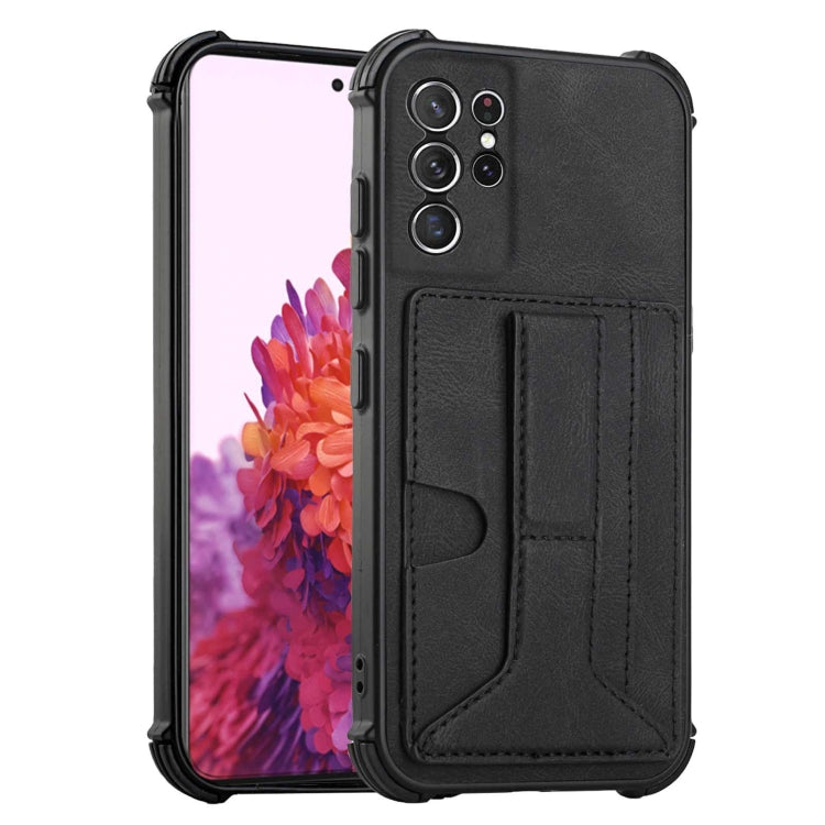 For Samsung Galaxy S21 Ultra 5G Dream PU + TPU Four-corner Shockproof Back Cover Case with Card Slots & Holder