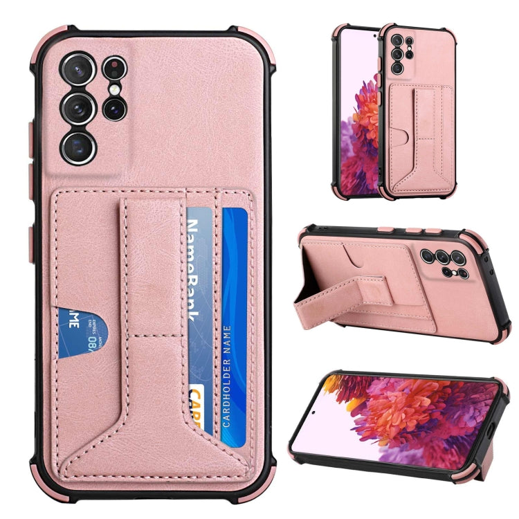 For Samsung Galaxy S21 Ultra 5G Dream PU + TPU Four-corner Shockproof Back Cover Case with Card Slots & Holder