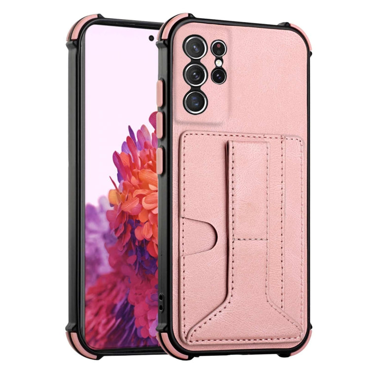 For Samsung Galaxy S21 Ultra 5G Dream PU + TPU Four-corner Shockproof Back Cover Case with Card Slots & Holder