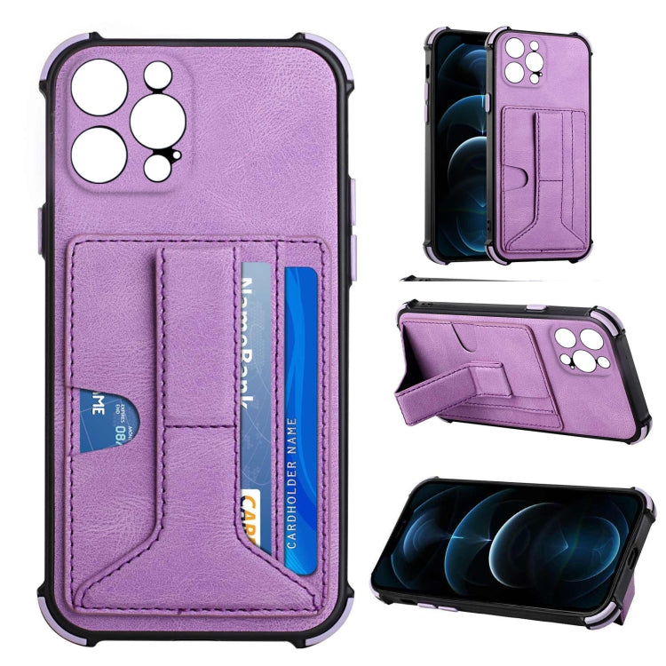 For iPhone 13 Pro Dream PU+TPU Four-corner Shockproof Back Cover Case with Card Slots & Holder