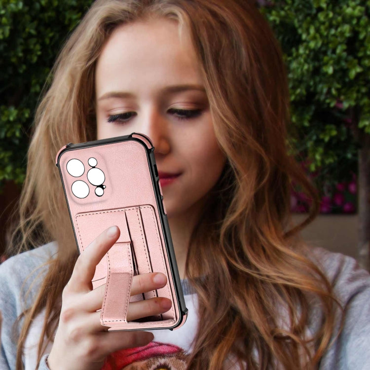 For iPhone 13 Pro Dream PU+TPU Four-corner Shockproof Back Cover Case with Card Slots & Holder