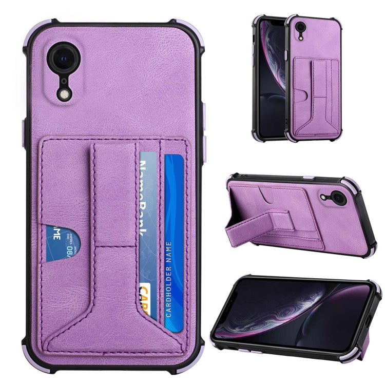 For iPhone XR Dream PU+TPU Four-corner Shockproof Back Cover Case with Card Slots & Holder