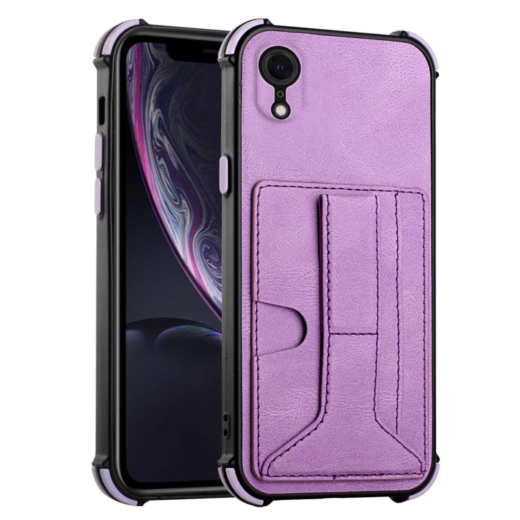 For iPhone XR Dream PU+TPU Four-corner Shockproof Back Cover Case with Card Slots & Holder