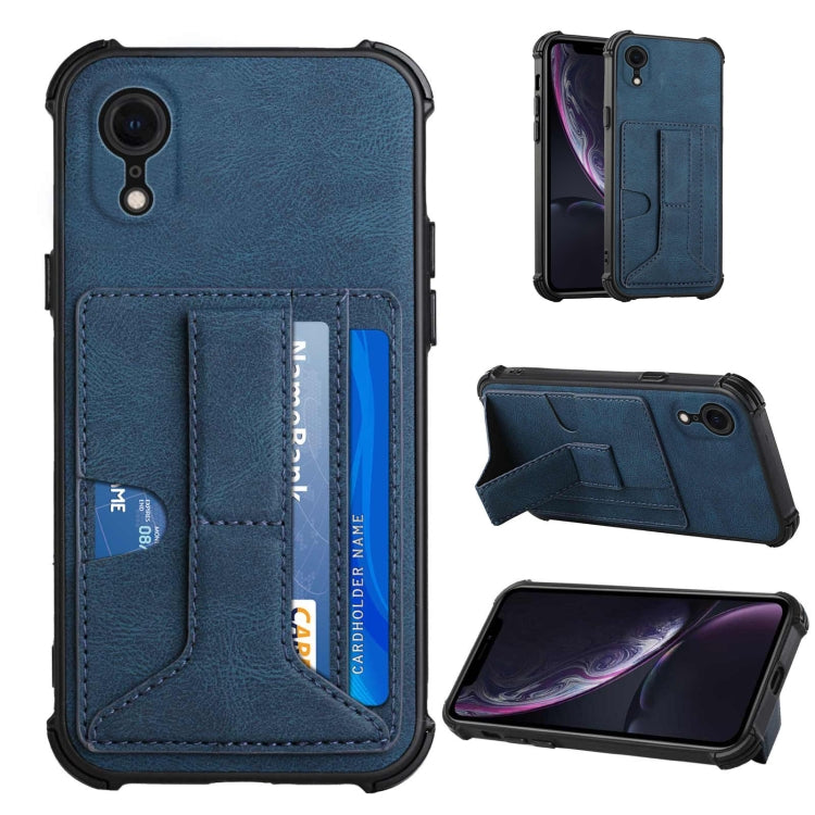For iPhone XR Dream PU+TPU Four-corner Shockproof Back Cover Case with Card Slots & Holder