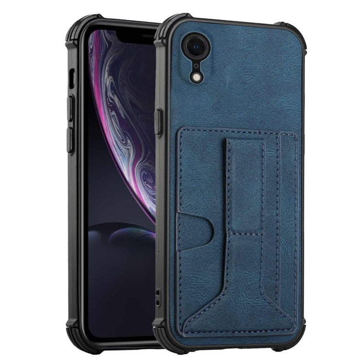 For iPhone XR Dream PU+TPU Four-corner Shockproof Back Cover Case with Card Slots & Holder