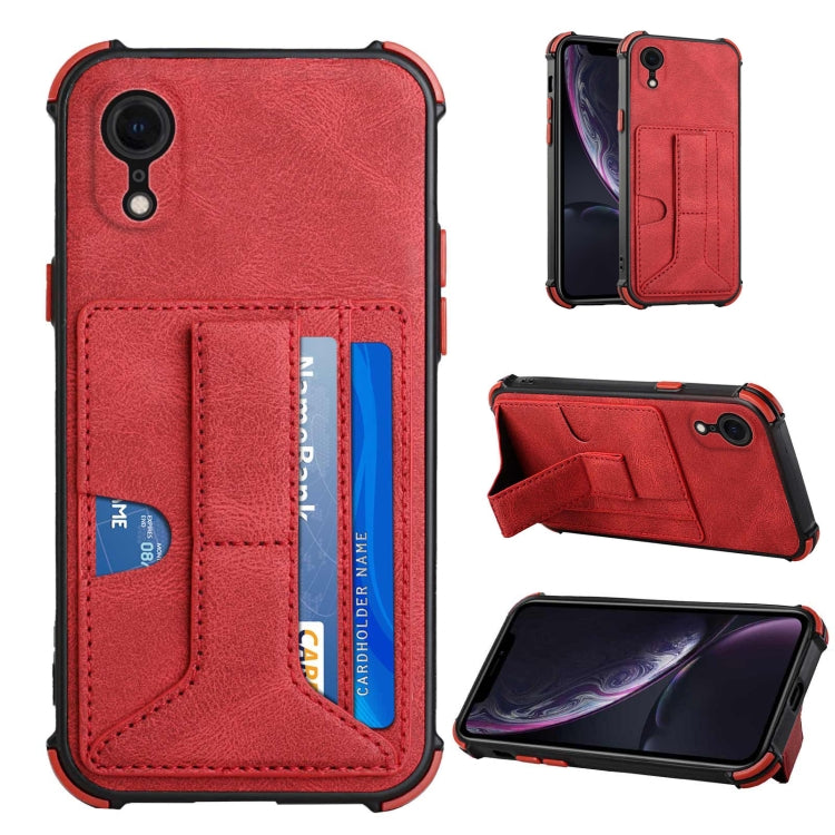 For iPhone XR Dream PU+TPU Four-corner Shockproof Back Cover Case with Card Slots & Holder