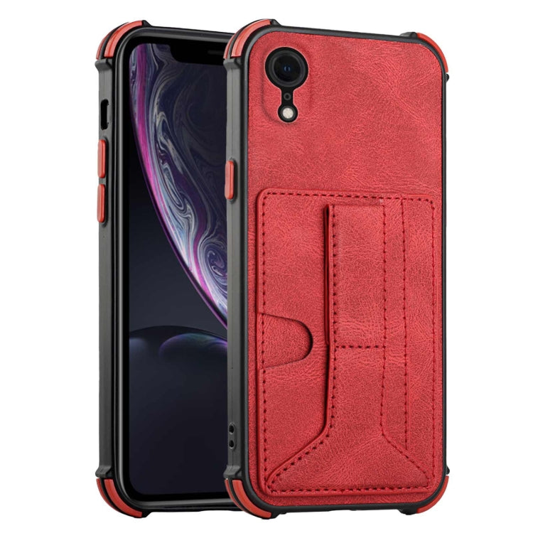For iPhone XR Dream PU+TPU Four-corner Shockproof Back Cover Case with Card Slots & Holder