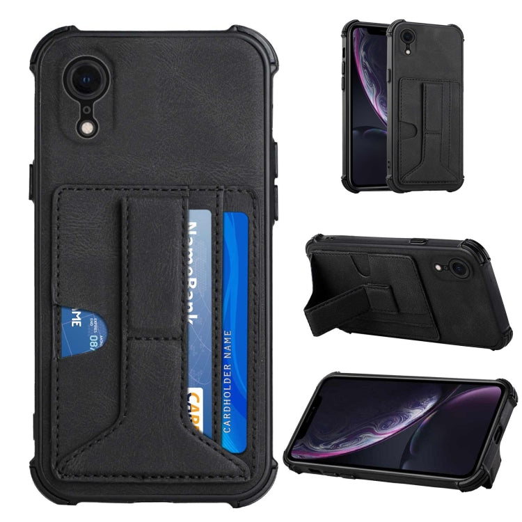 For iPhone XR Dream PU+TPU Four-corner Shockproof Back Cover Case with Card Slots & Holder