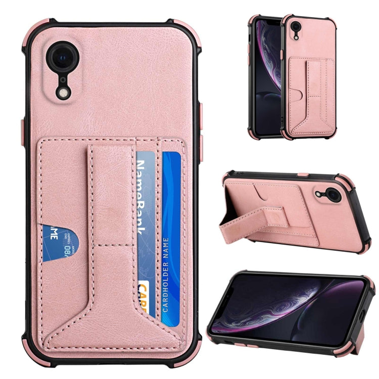For iPhone XR Dream PU+TPU Four-corner Shockproof Back Cover Case with Card Slots & Holder
