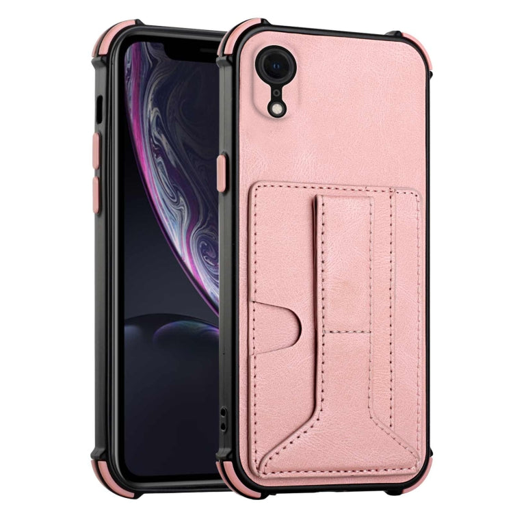 For iPhone XR Dream PU+TPU Four-corner Shockproof Back Cover Case with Card Slots & Holder