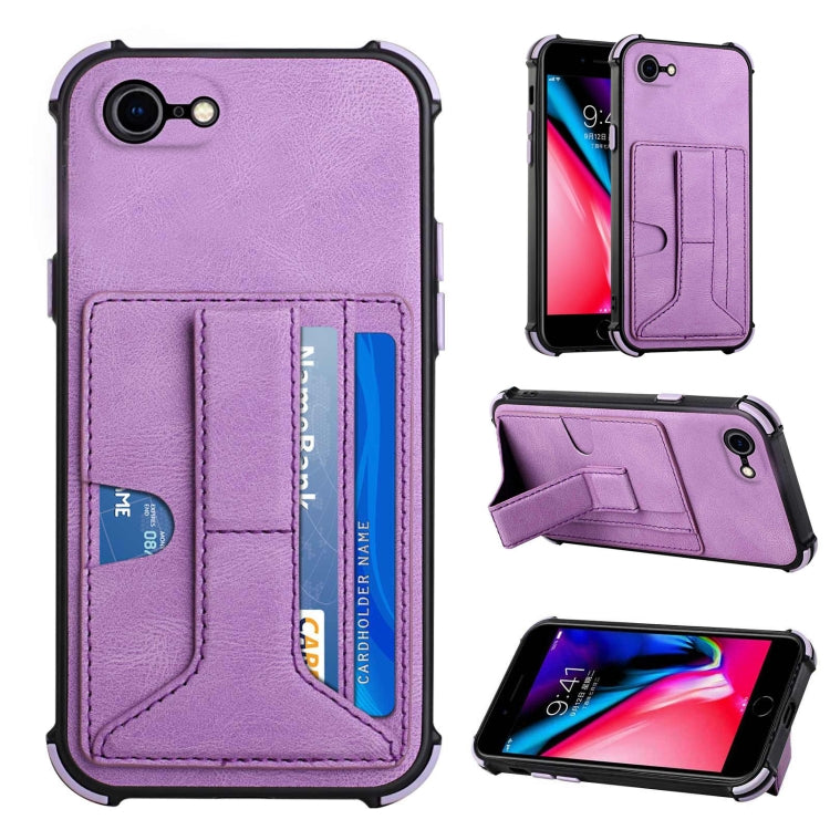 For iPhone SE 2022 / SE 2020 / 8 / 7 Dream PU+TPU Four-corner Shockproof Back Cover Case with Card Slots & Holder