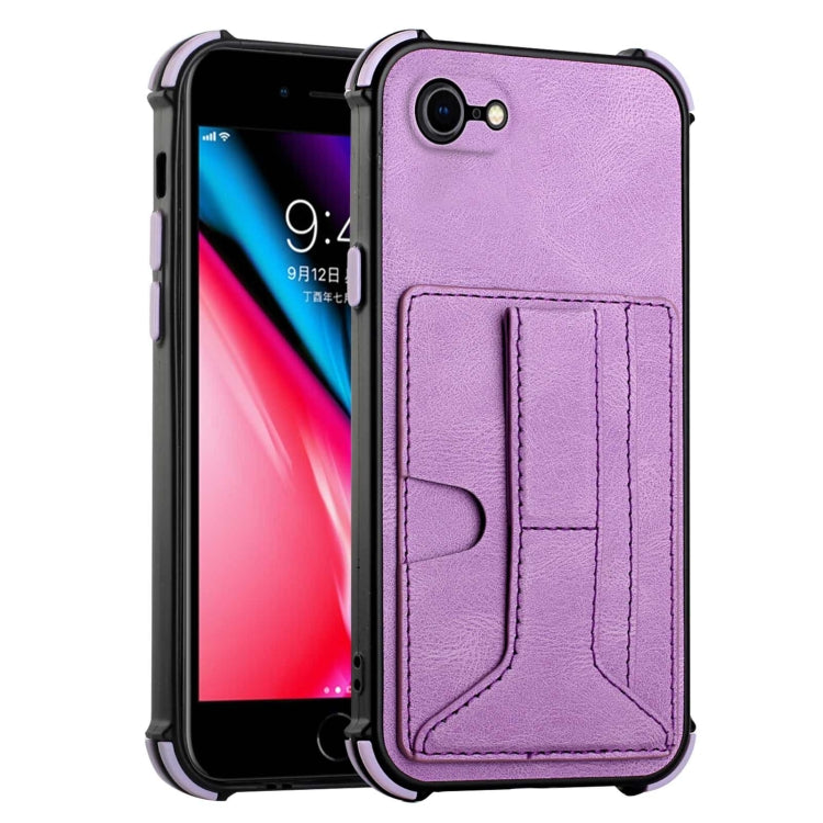 For iPhone SE 2022 / SE 2020 / 8 / 7 Dream PU+TPU Four-corner Shockproof Back Cover Case with Card Slots & Holder
