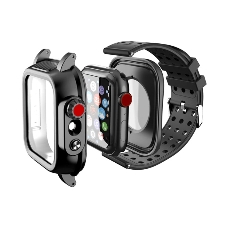 For Apple Watch 5 & 4 40mm / 3 & 2 & 1 38mm RedPepper IP68 Waterproof Screen Protector + Watchband + Protective Case(Black)