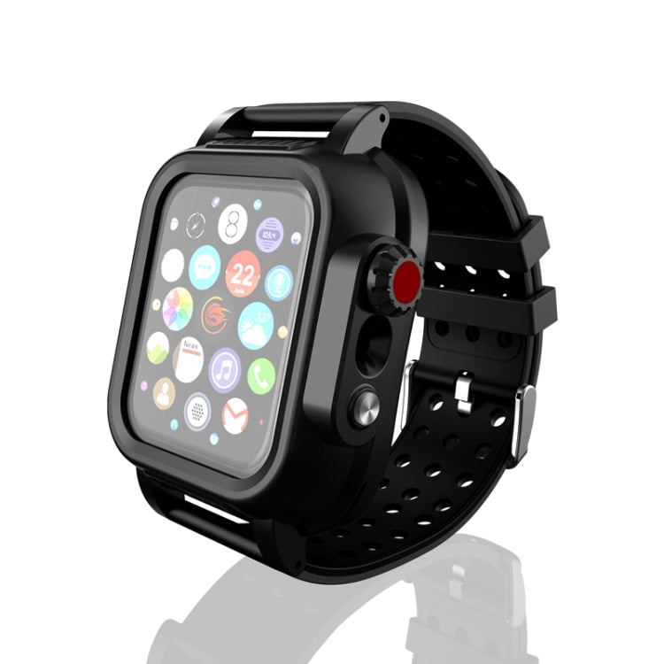 For Apple Watch Series SE 2&6&SE&5&4 44mm RedPepper IP68 Waterproof Screen Protector + Watchband + Protective Case(Black)