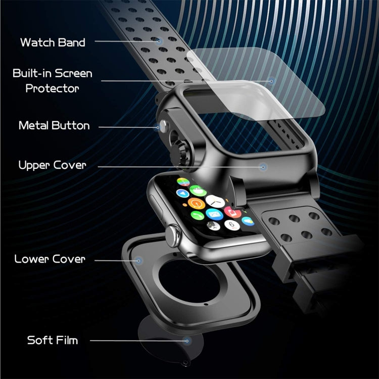 For Apple Watch Series SE 2&6&SE&5&4 44mm RedPepper IP68 Waterproof Screen Protector + Watchband + Protective Case(Black)