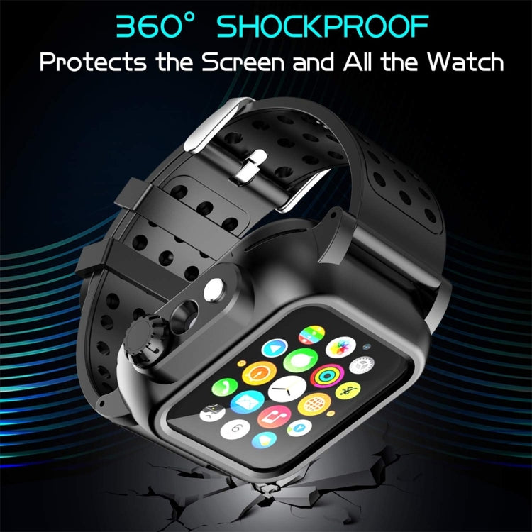 For Apple Watch Series SE 2&6&SE&5&4 44mm RedPepper IP68 Waterproof Screen Protector + Watchband + Protective Case(Black)