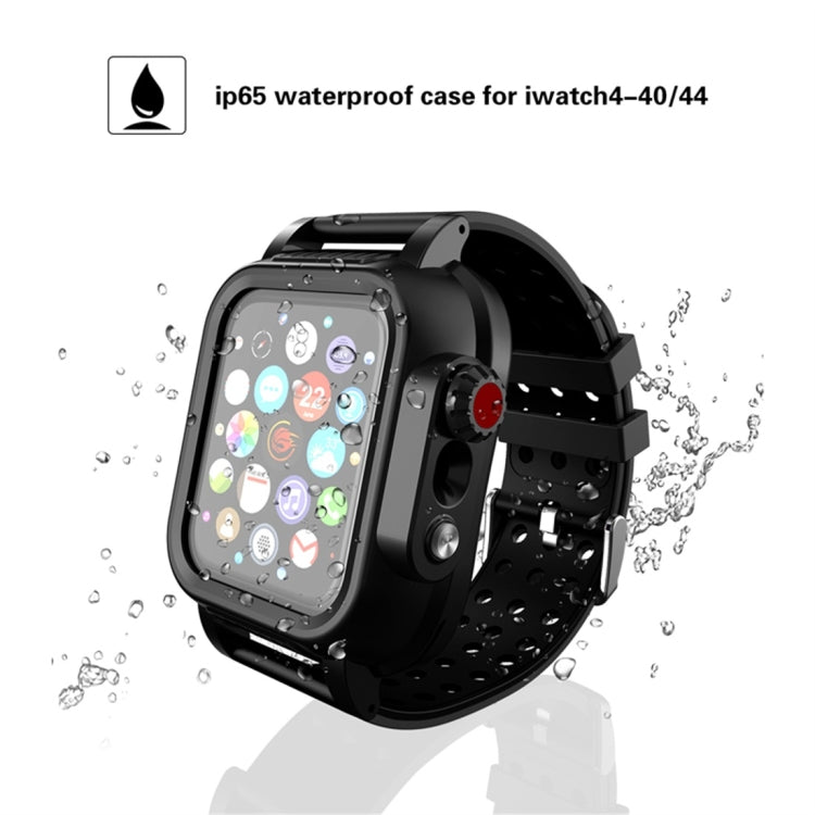 For Apple Watch Series SE 2&6&SE&5&4 44mm RedPepper IP68 Waterproof Screen Protector + Watchband + Protective Case(Black)