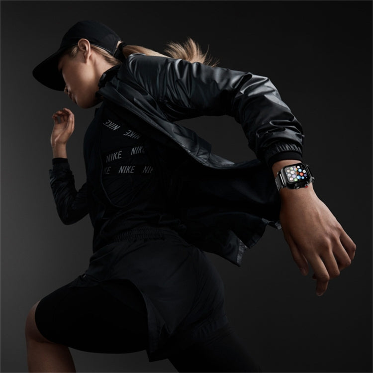 For Apple Watch Series SE 2&6&SE&5&4 44mm RedPepper IP68 Waterproof Screen Protector + Watchband + Protective Case(Black)