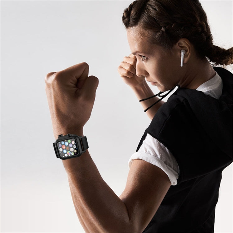 For Apple Watch Series SE 2&6&SE&5&4 44mm RedPepper IP68 Waterproof Screen Protector + Watchband + Protective Case(Black)
