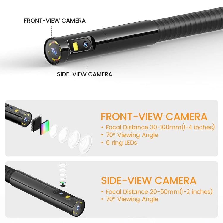 M30 1080P 8mm Dual Lens HD Industrial Digital Endoscope with 3.0 inch TFT Screen, Cable Length:1m Hard Cable(Black)