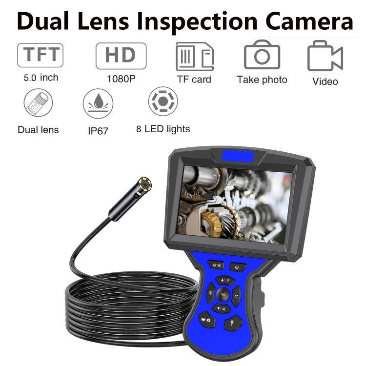 M50 1080P 8mm Dual Lens HD Industrial Digital Endoscope with 5.0 inch IPS Screen, Cable Length:10m Hard Cable