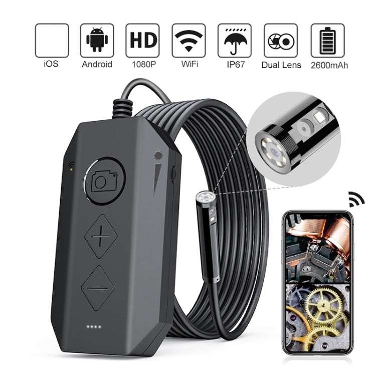 Y17 5MP 7.9mm Dual-lens HD Autofocus WiFi Industrial Digital Endoscope Zoomable Snake Camera, Cable Length:1m Hard Cable(Black)