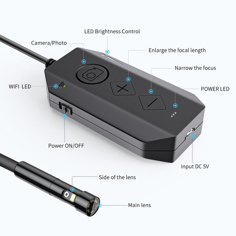 Y17 5MP 7.9mm Dual-lens HD Autofocus WiFi Industrial Digital Endoscope Zoomable Snake Camera, Cable Length:1m Hard Cable(Black)