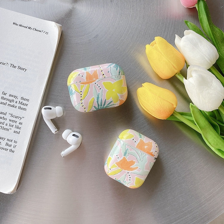 Yellow Flowers Anti-fall Wireless Earphone PC Protective Case For AirPods Pro