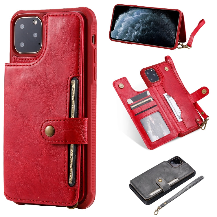 For iPhone 11 Pro Max Buckle Zipper Shockproof Protective Case with Holder & Card Slots & Wallet & Lanyard & Photos Frame