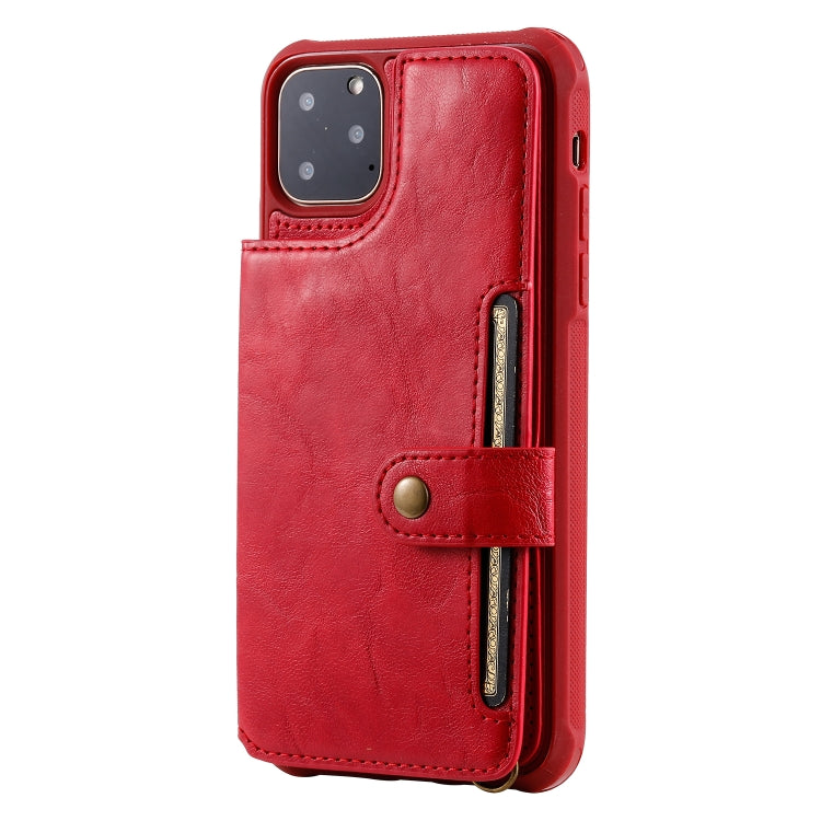 For iPhone 11 Pro Max Buckle Zipper Shockproof Protective Case with Holder & Card Slots & Wallet & Lanyard & Photos Frame