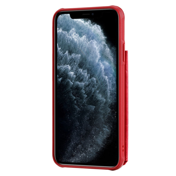For iPhone 11 Pro Max Buckle Zipper Shockproof Protective Case with Holder & Card Slots & Wallet & Lanyard & Photos Frame