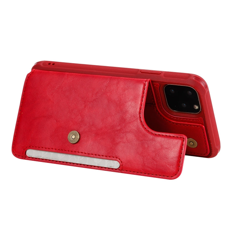 For iPhone 11 Pro Max Buckle Zipper Shockproof Protective Case with Holder & Card Slots & Wallet & Lanyard & Photos Frame