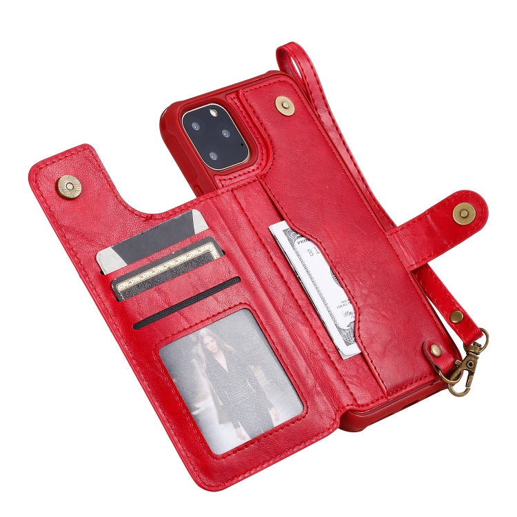 For iPhone 11 Pro Max Buckle Zipper Shockproof Protective Case with Holder & Card Slots & Wallet & Lanyard & Photos Frame