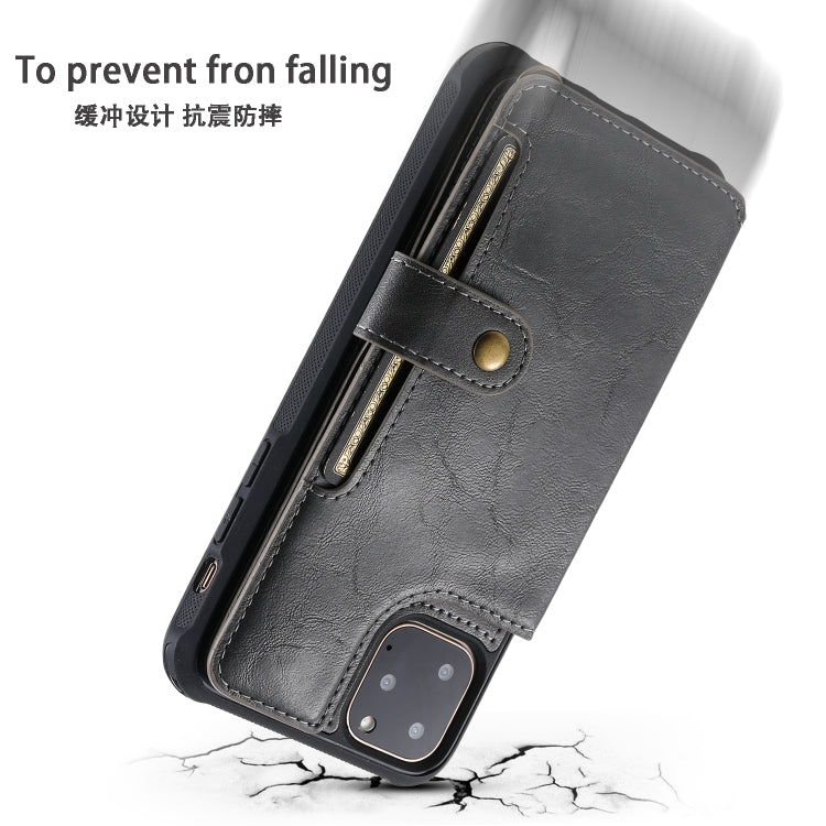 For iPhone 11 Pro Max Buckle Zipper Shockproof Protective Case with Holder & Card Slots & Wallet & Lanyard & Photos Frame