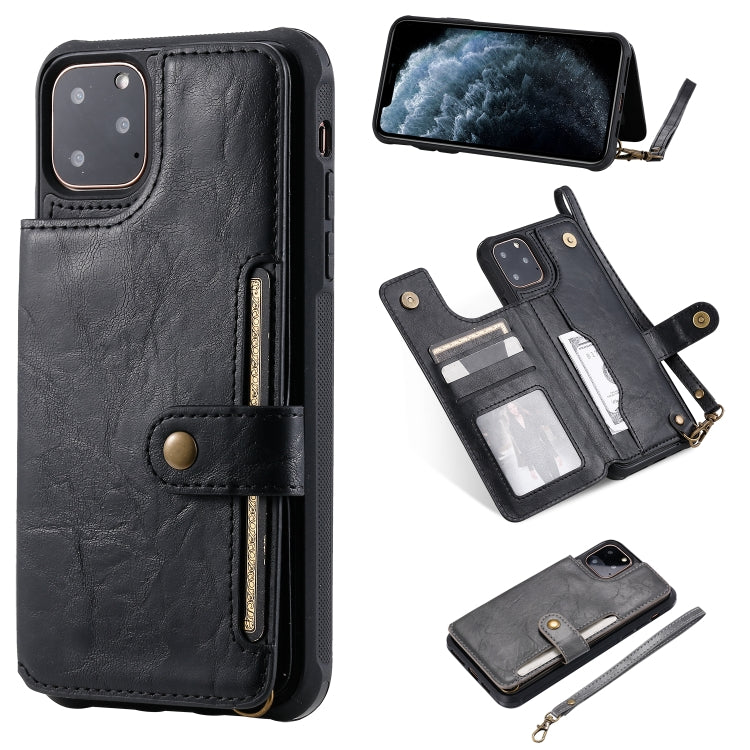 For iPhone 11 Pro Max Buckle Zipper Shockproof Protective Case with Holder & Card Slots & Wallet & Lanyard & Photos Frame