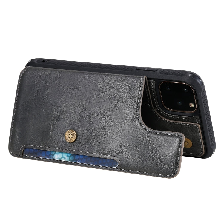 For iPhone 11 Pro Max Buckle Zipper Shockproof Protective Case with Holder & Card Slots & Wallet & Lanyard & Photos Frame