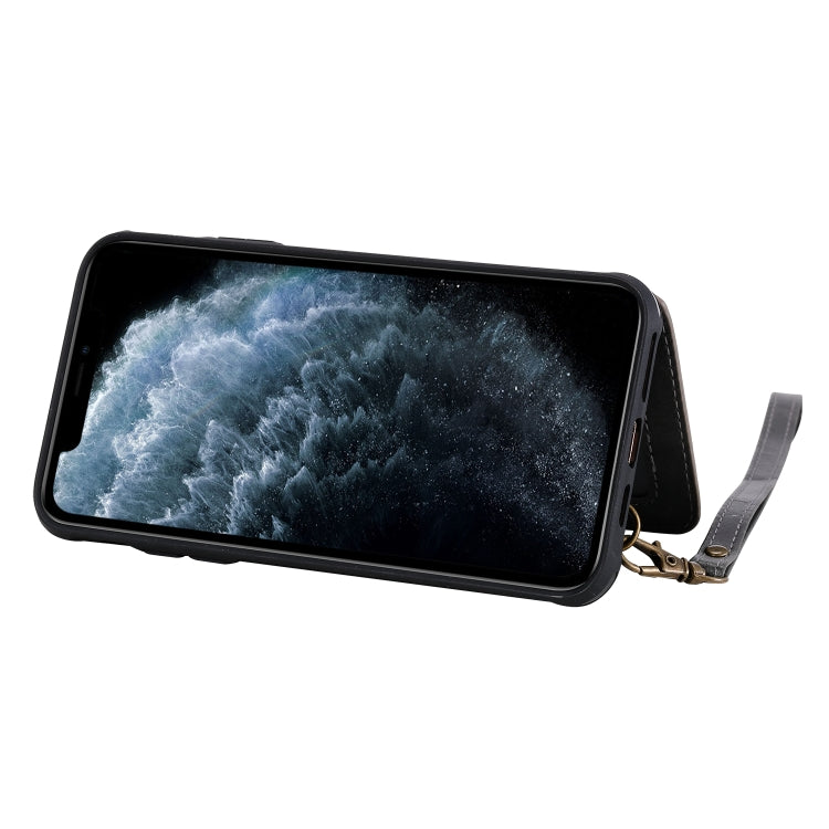 For iPhone 11 Pro Max Buckle Zipper Shockproof Protective Case with Holder & Card Slots & Wallet & Lanyard & Photos Frame