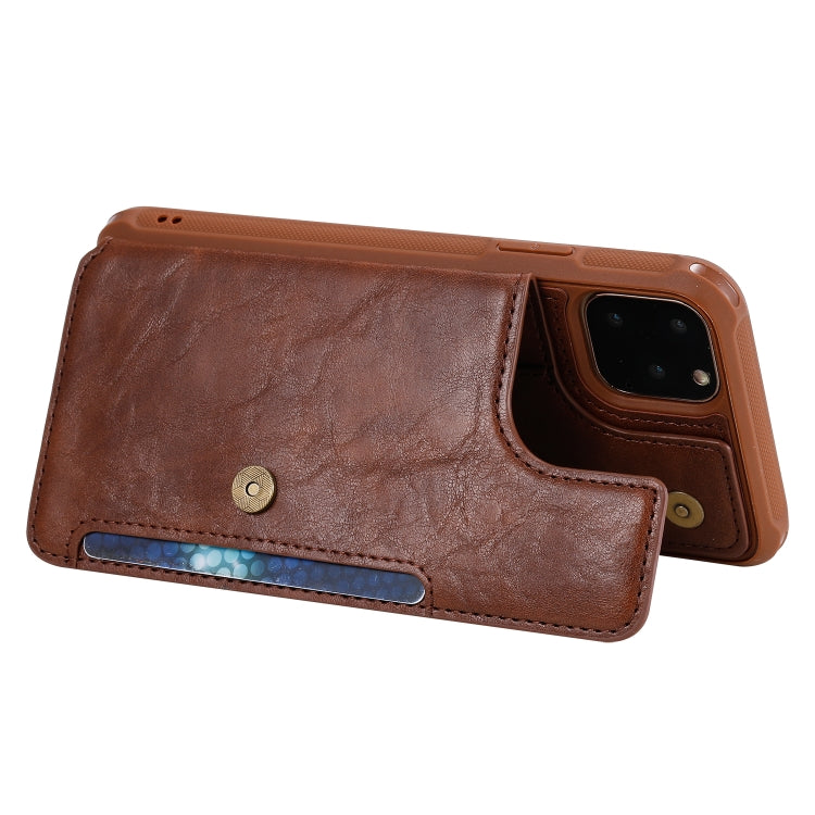 For iPhone 11 Pro Max Buckle Zipper Shockproof Protective Case with Holder & Card Slots & Wallet & Lanyard & Photos Frame