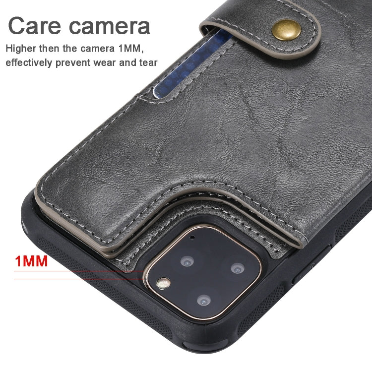 For iPhone 11 Pro Max Buckle Zipper Shockproof Protective Case with Holder & Card Slots & Wallet & Lanyard & Photos Frame