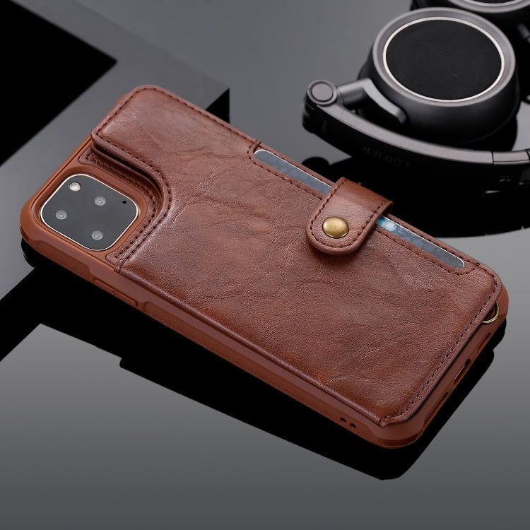 For iPhone 11 Pro Max Buckle Zipper Shockproof Protective Case with Holder & Card Slots & Wallet & Lanyard & Photos Frame