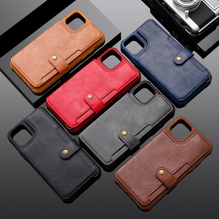 For iPhone 11 Pro Max Buckle Zipper Shockproof Protective Case with Holder & Card Slots & Wallet & Lanyard & Photos Frame
