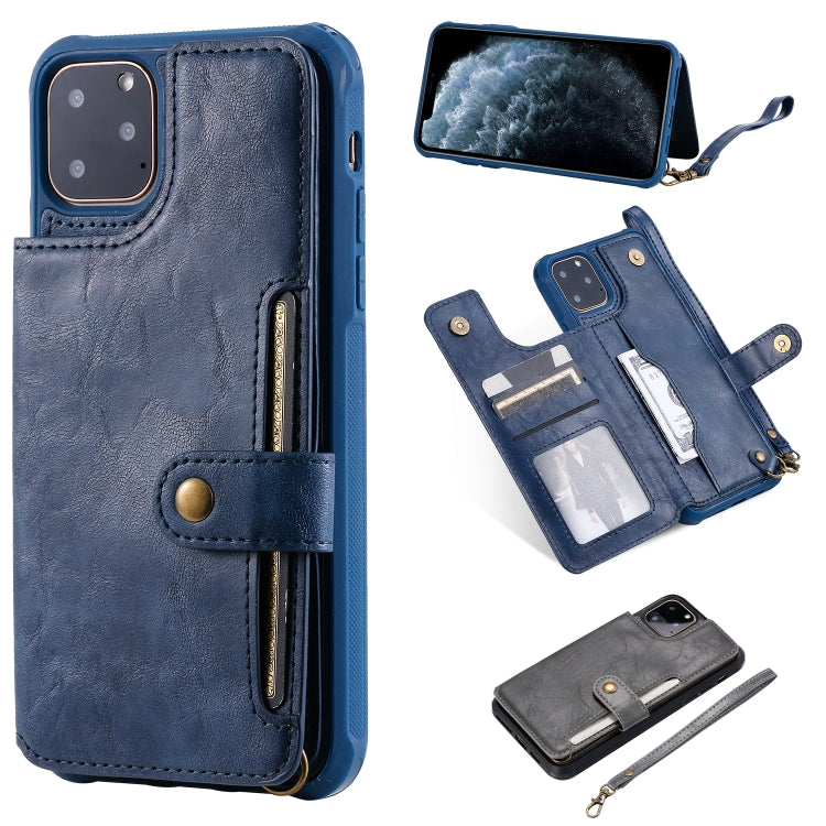 For iPhone 11 Pro Max Buckle Zipper Shockproof Protective Case with Holder & Card Slots & Wallet & Lanyard & Photos Frame