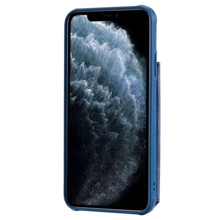 For iPhone 11 Pro Max Buckle Zipper Shockproof Protective Case with Holder & Card Slots & Wallet & Lanyard & Photos Frame
