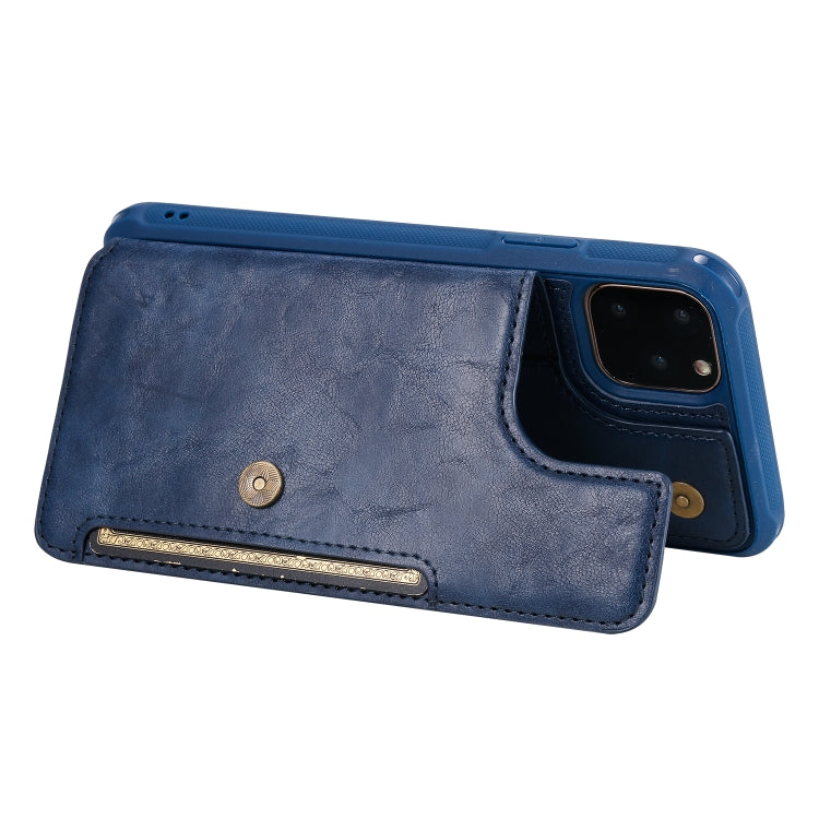 For iPhone 11 Pro Max Buckle Zipper Shockproof Protective Case with Holder & Card Slots & Wallet & Lanyard & Photos Frame