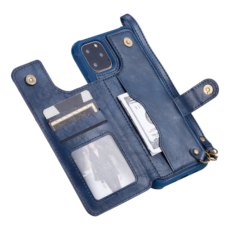 For iPhone 11 Pro Max Buckle Zipper Shockproof Protective Case with Holder & Card Slots & Wallet & Lanyard & Photos Frame