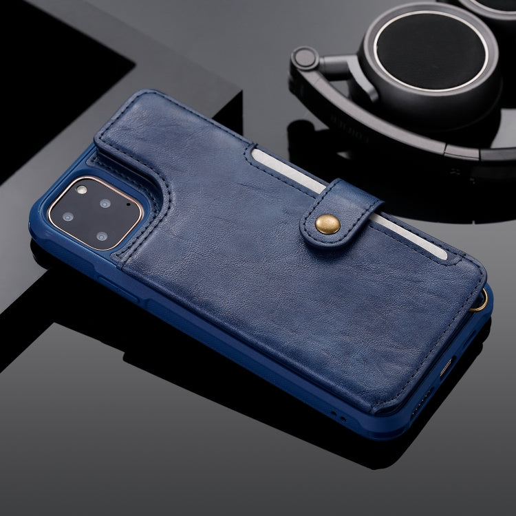 For iPhone 11 Pro Max Buckle Zipper Shockproof Protective Case with Holder & Card Slots & Wallet & Lanyard & Photos Frame