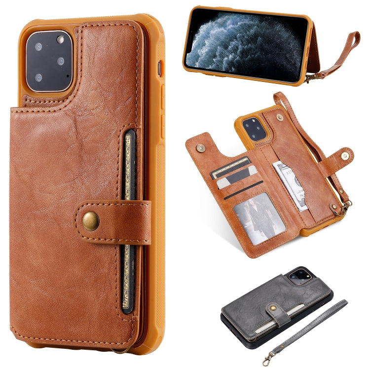 For iPhone 11 Pro Max Buckle Zipper Shockproof Protective Case with Holder & Card Slots & Wallet & Lanyard & Photos Frame
