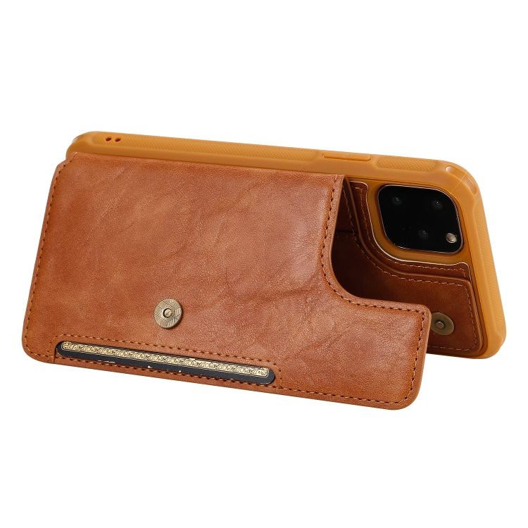 For iPhone 11 Pro Max Buckle Zipper Shockproof Protective Case with Holder & Card Slots & Wallet & Lanyard & Photos Frame
