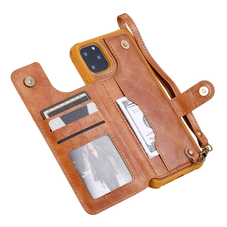 For iPhone 11 Pro Max Buckle Zipper Shockproof Protective Case with Holder & Card Slots & Wallet & Lanyard & Photos Frame