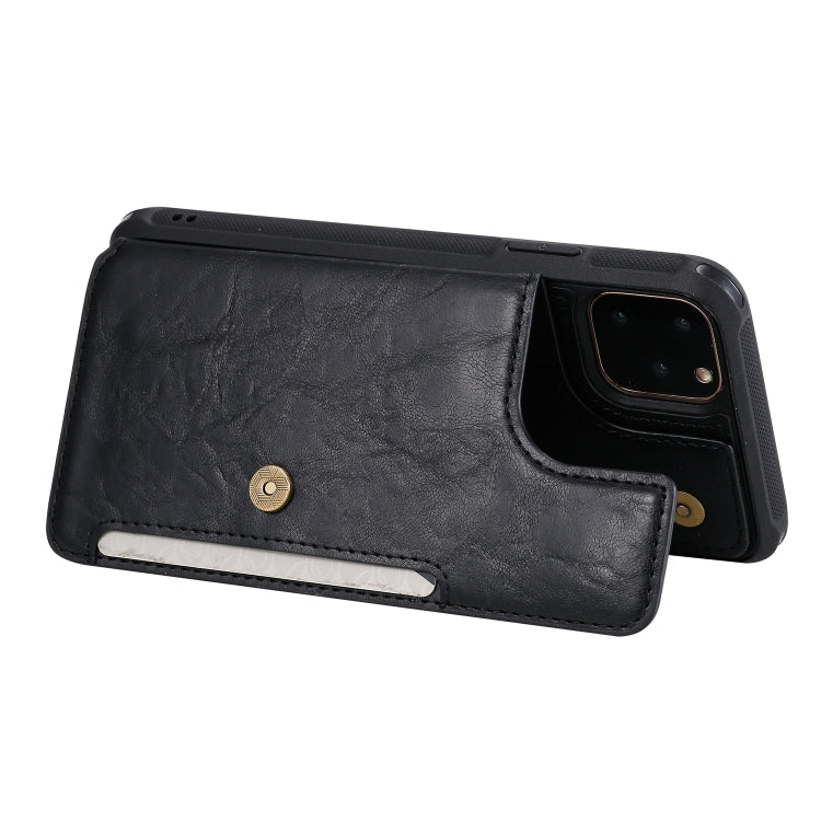 For iPhone 11 Pro Max Buckle Zipper Shockproof Protective Case with Holder & Card Slots & Wallet & Lanyard & Photos Frame